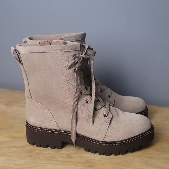Nordstrom Noomonie Weather Repellant Tan Combat Moto Boots with Chunky Lug Sole - Picture 3 of 10